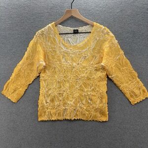 Origami Magic Scarf Blouse Womens One Size Yellow White Crinkle Stretch Top